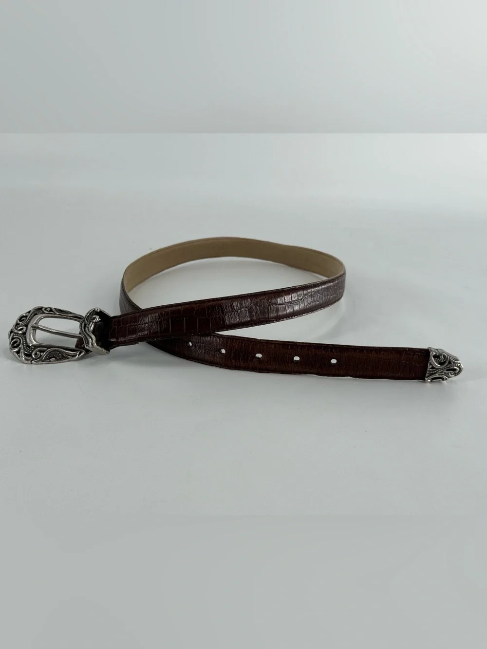 Coldwater Creek Vintage 90s Croc Embossed Leather Belt M/L‎